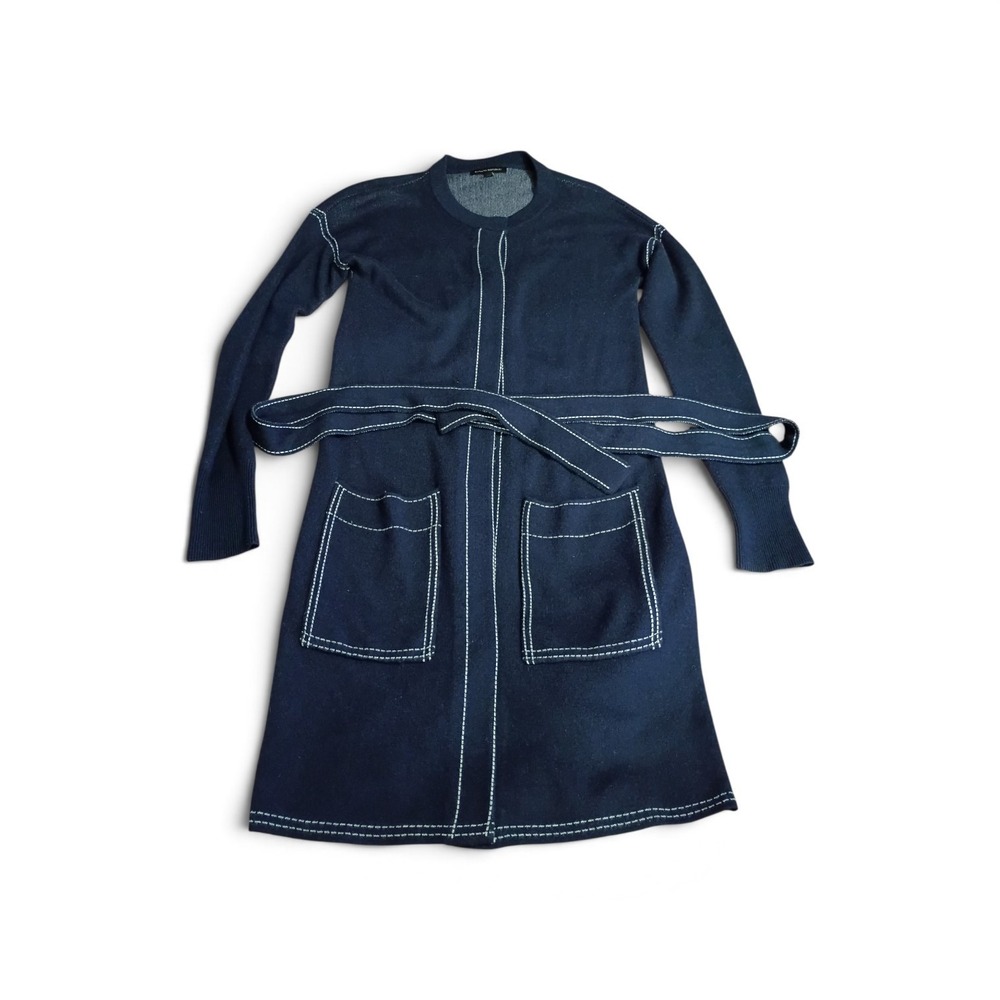Banana Republic Navy Blue Contrast Merino wool blend Belted Cardigan Dress Small